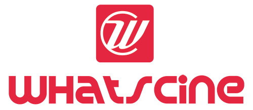 Logotipo de WhatsCine en dos alturas con icono