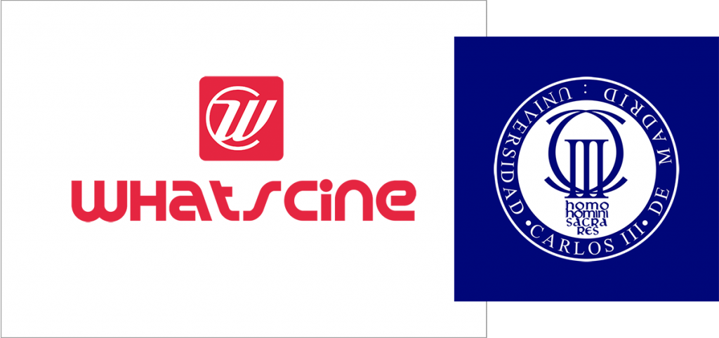 Logos de WhatsCine y la Universidad Carlos III